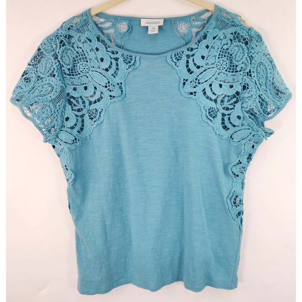 Sundance Catalog Lace Top Women's PM Blue Coastal Chic Resort Wear